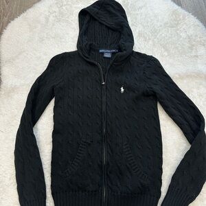 Polo Ralph Lauren Black Cable Knit Hoodie Sweater